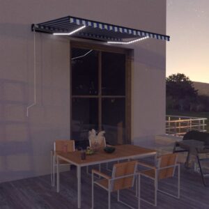 vidaXL Luifel met windsensor en LED 350x250 cm blauw en wit
