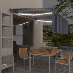 vidaXL Luifel automatisch rolgordijn LED windsensor 4x3 m blauw en wit